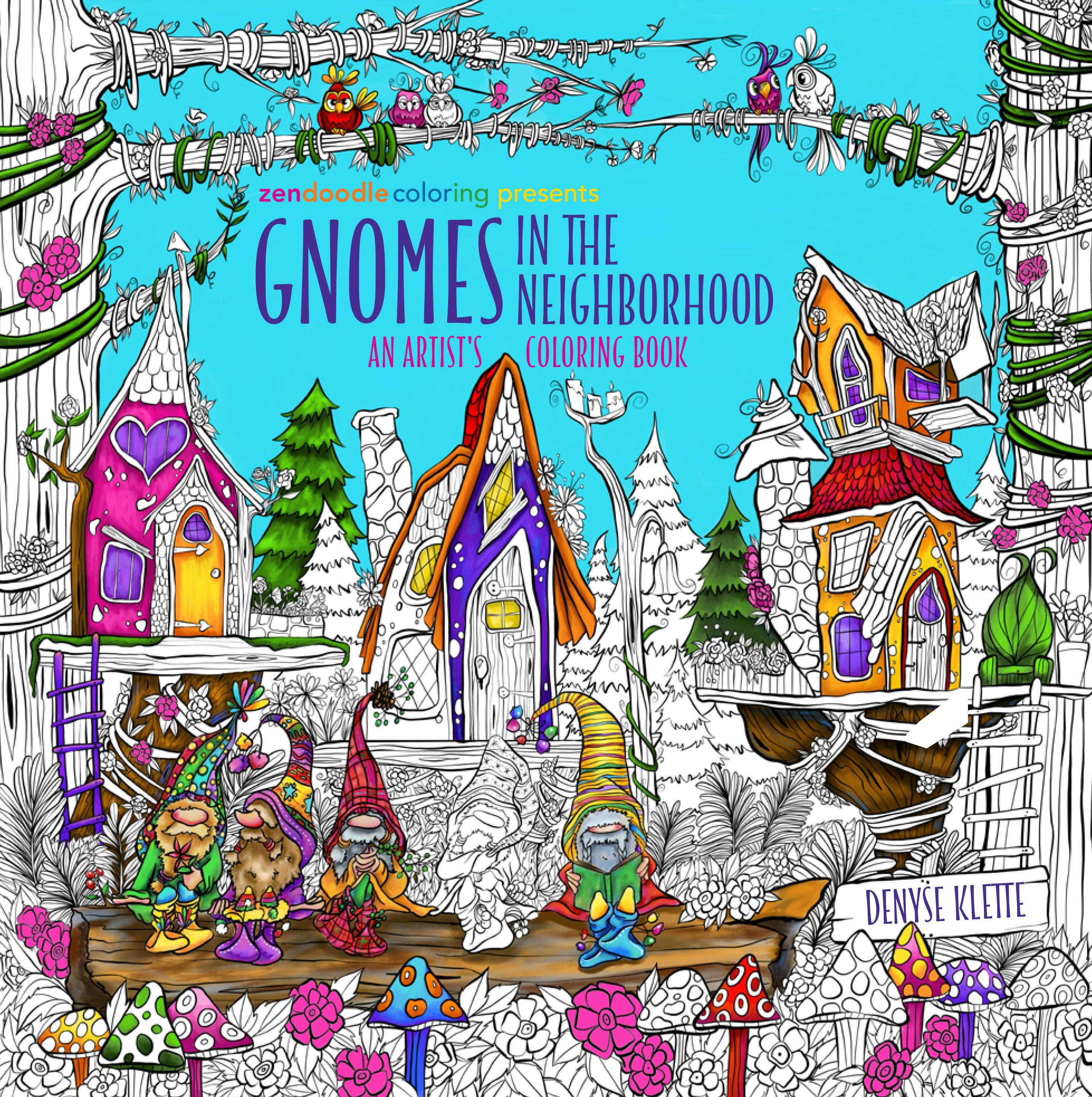 Zendoodle Coloring Presents Gnomes in the Neighborhood